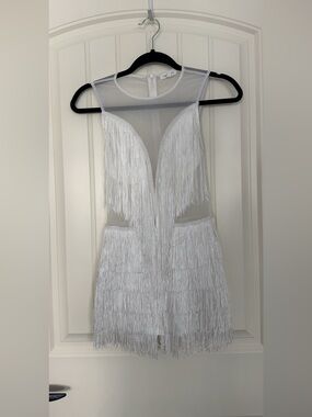 Punchy blonde White Fringe Mesh Party Dress